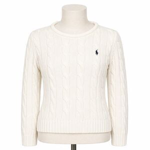 Polo Ralph Lauren Cable Knit Sweater Womens XS White Crewneck Pony Logo Cotton